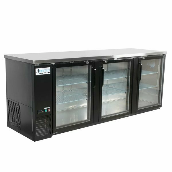 Avantco UBB-4G-HC 90in Black Counter Height Glass Door Back Bar Refrigerator with LED Lighting 178UBB4GHC